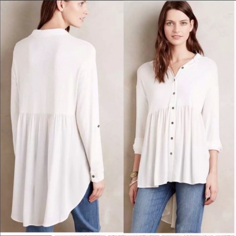 👒Anthro Everleigh High Low Tova Button Down Top💐